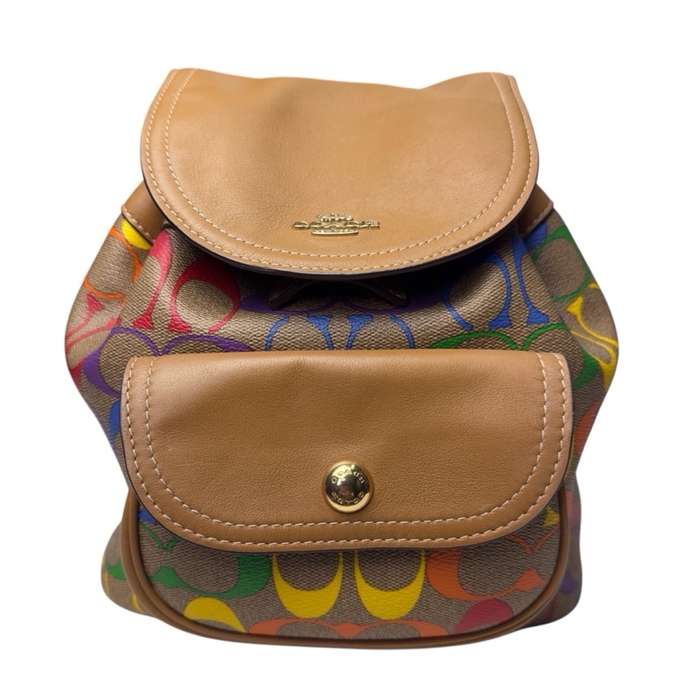 Coach Light Saddle Rainbow Signature Canvas Pennie Backpack 22 Inch - Picture 5 of 15